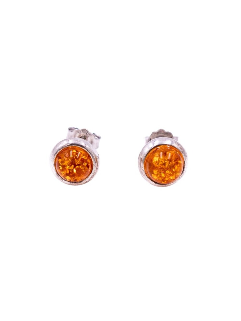 Sterling Silver 7mm Baltic Amber Cabochon Stud Earrings